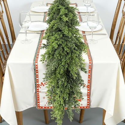 Real Touch Cedar Garland, Christmas Artificial Realistic Faux Cypress Pine Garlands, Christmas Greenery Garland Decorations for Mantle, Table, Stairs, Doorframe, Fireplace, Winter Garlands(6FT)