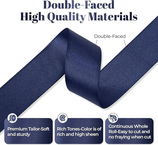 Navy Blue Satin Ribbon, Double Faced 1 Inch X 50 Yards Navy Blue Ribbon, Premium Satin Ribbon for Gift Wrapping, Crafts, Hair Bow Making, Sewing, Flower Bouquet, Wedding Party Decor