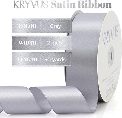 Gray Satin Ribbon, Double Faced 2 Inch X 50 Yards Gray Ribbon, Premium Satin Ribbon for Gift Wrapping, Crafts, Hair Bow Making, Sewing, Flower Bouquet, Wedding Party Decor
