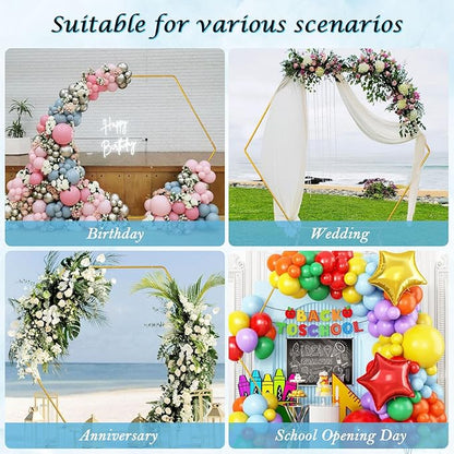 Hexagon Wedding Arch Backdrop Stand,Hexagonal Metal Frame Balloon Arch Stand Kit for Ceremony Birthday Party Decoration Metal Arch Frame…