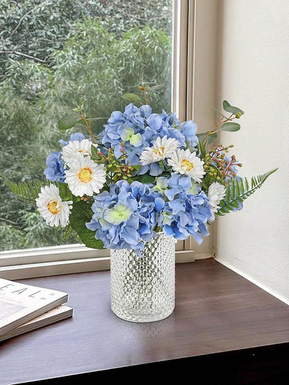 Hydrangea Artificial Flowers 12PCS Blue Fake Flowers Faux Hydrangea Daisies Silk Arrangements Realistic Faux Flowers for Vase Floral Centerpiece Arrangements Wedding Bridal Bouquet Party Home Decor