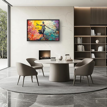 Extra Large Lady Justice Framed Wall Art for Living Room,Oversized Scales of Justice Pictures Wall Decor,Abstract Colorful Canvas Print Painting Modern Artwork Bedroom Office Bathroom 36L x 24W