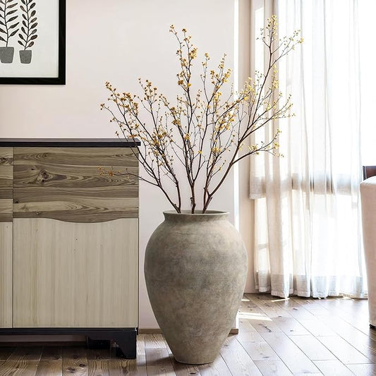 LuxenHome Rustic Ceramic Floor Vase, 17.7" Tall Terracotta Pot with Earthy Gray-Brown Finish, Vintage Pottery Large Vases for Decor Living Room, Farmhouse Flower Vase for Entry Way Table Home Decor