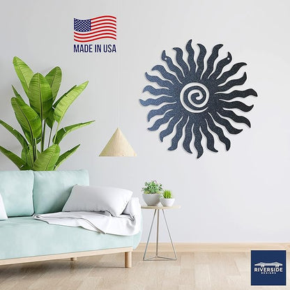 Riverside Designs Sunburst Metal Wall Art Steel Outdoor Decor - Heavy-Duty and Waterproof - Made in USA (36", Black)