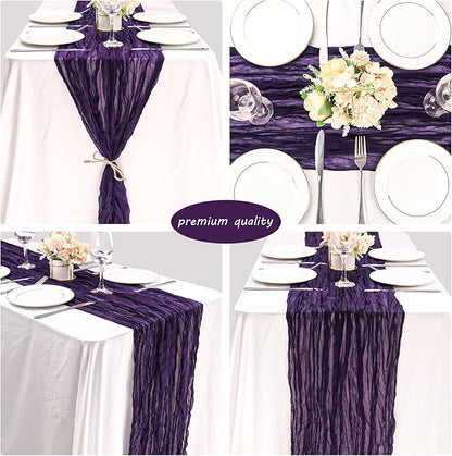 12 Pack 13Ft Cheesecloth Table Runner 35x157 Inch Boho Gauze Table Runner Cheese Cloth Long Rustic Table Runners for Wedding Bridal Shower Birthday Party Table Decor (Dark Purple)