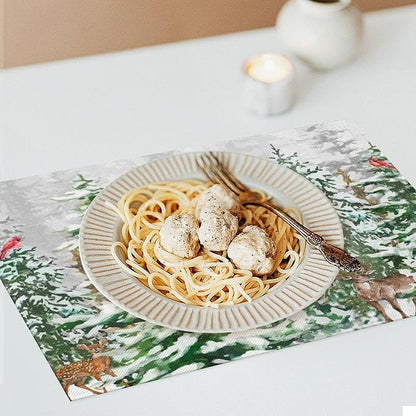 Winter Snowy Forest Placemats Christmas Pine Tree Snowflake Holiday Bath Rustic Christmas Tree Placemats Table Kitchen Dining Party 12x18 Inch Set of 4