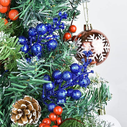 Blue Berries Picks, 14 Pack Artificial Berry Stems for Christmas Tree Decorations, Crafts, Holiday and Home Decor, 7.9 Inches (Dark Blue)