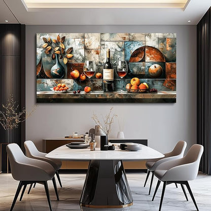 hyidecorart Large Wall Art For Kitchen Wall Decor For Living Room Dining Room Decorations Still Life Wine Glass Fruit Canvas Prints Painting Restaurant Posters Modern Stretched Artwork Home Decor