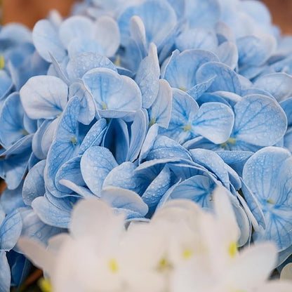 WILD WORKS Hydrangea Artificial Flower Natural Lifelike Real 21 inch Latex Long Stem 2 White+2 Light Blue Hydrangea Flower Bouquets for Christmas Decor Home Party Outdoor Wedding Decoration