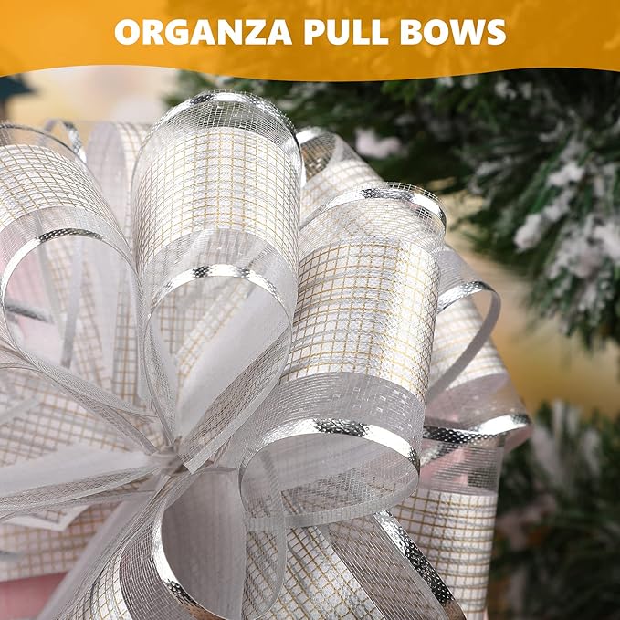 WILLBOND 20 Pieces 6 Inch Pull Bows Gift Wrapping Ribbon Pull Bows for Christmas Wedding Baskets Valentine Multicolor Wrap Accessory for Gift Present Holiday Decor(Silver)