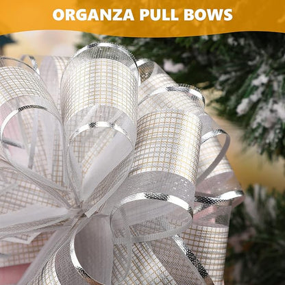 WILLBOND 20 Pieces 6 Inch Pull Bows Gift Wrapping Ribbon Pull Bows for Christmas Wedding Baskets Valentine Multicolor Wrap Accessory for Gift Present Holiday Decor(Silver)