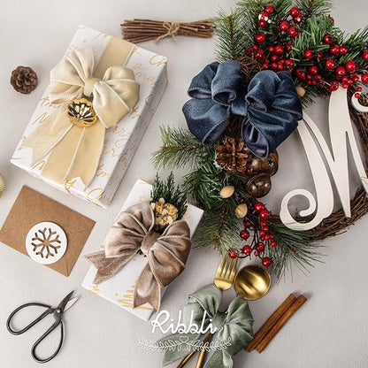 Ribbli Dusty Blue Velvet Wired Ribbon 1.5 Inch Velvet with Satin Christmas Ribbon for Gift Wrapping Christmas Tree Decoration Crafts Wreaths Supplies-Continuous 10 Yards