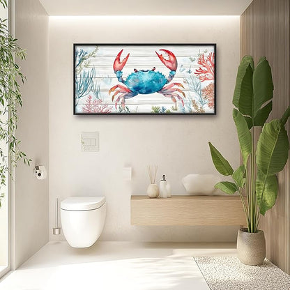 Crab with Coral Large Decor Framed Wall Art Ocean Pictures for Living Room, Nautical Oversized Canvas Print Painting Modern Extra Large Framed Artwork for Bedroom Office Home Decor 60"x30"
