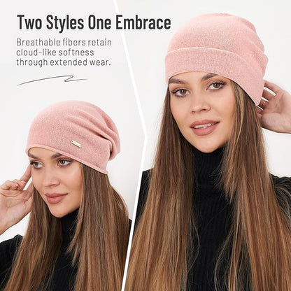100% Wool Slouchy Beanie, Warm Beanie Hats for Women Breathable Knitting Skull Beanies Cap for Spring Fall Winter