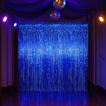 3 Pack 3.3x8.2 Feet Blue Foil Fringe Backdrop Curtains, Tinsel Streamers Birthday Party Decorations, Fringe Backdrop for Graduation, Baby Shower, Gender Reveal, Disco Party