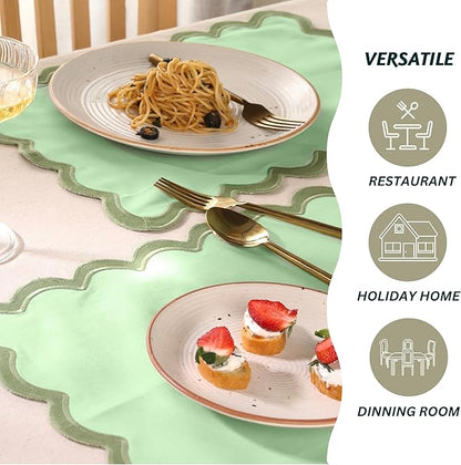 Folkulture Christmas Placemats – Set of 4 (13 x 19 Inches) | 100% Cotton Scalloped Sage Green Placemats | Heat Resistant Table Mats for Christmas Decorations and Xmas Dining Table Décor