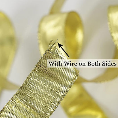 MEEDEE Gold Wired Woven Metallic Ribbon - 1 inch, 25 Yards for Gift Wrapping, Bows, Wreaths, Graduation, Wedding & Party Decorations