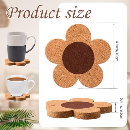 Foaincore 24 Pcs Thick Flower Cork Coasters for Drinks 4 Inch Absorbent Reusable Farmhouse Rustic Wood Drink Coasters for Coffee Wine Mug Desk Glass Table Aesthetic Cute Apartment Decoration