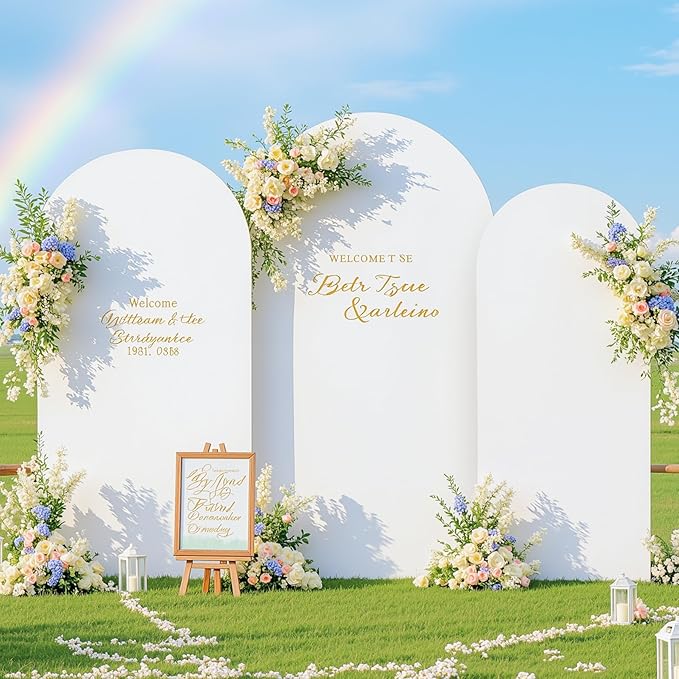 White and Blue Arch Backdrop Cover 6FT 5FT 4FT Arch Covers Stretchy Backdrop Set of 3, Wedding Arch Cover Spandex Fitted Double-Color Fabric Arch Covers for Party Baby Shower Birthday Decoration
