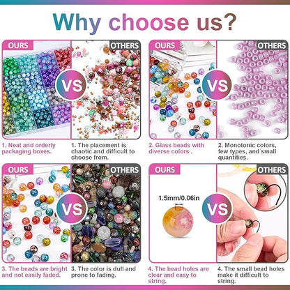 XSEINO About 1200+ PCS 6mm Ink Style Glass Beads Bracelet Making Kit, 24 Assorted Ink Colorful Series Crystal Beads for Jewelry Making and DIY Crafts, Friendship Bracelets