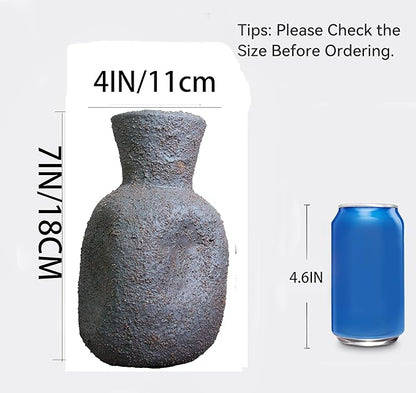 Rustic Textured Clay Vase - 7IN Rustic Ceramic Vase Vintage Farmhouse Style Decor, Circle Wabi Sabi Vases for Farmhouse Home Decor, Decor Living Room, Table, Shelf(Black)