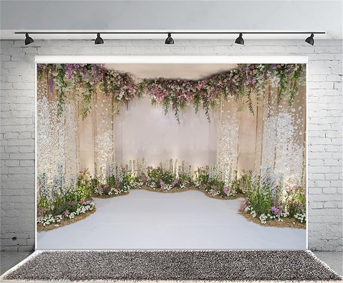 AOFOTO 8x6ft Wedding Backdrop Romance Archway Bridal Shower Flowers Wall Curtain Cradle Ceremony Banner Background for Photography Vinyl Anniversary Birthday Party Decoration Photoshoot Studio Props