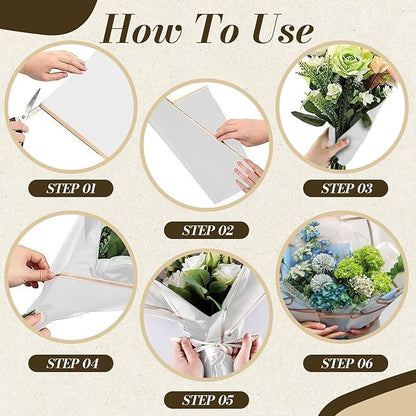 Tuojecuk Flower Bouquet Wrapping Paper, 20 Sheet Waterproof Floral Bouquet Wrapping Paper, Florist Supplies Packaging Paper for Wedding Birthday Gift (White)