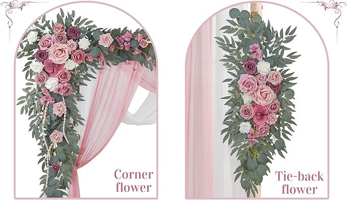 Ting's time Artificial Wedding Arch Flowers Kit(Pack of 4) 2pcs Large Artificial Flower Swags with 2pcs Draping Fabric for Wedding Party Ceremony Decoration(Blush&Rose Red)