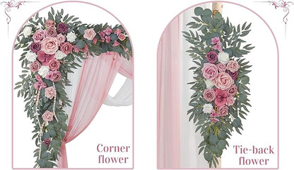 Ting's time Artificial Wedding Arch Flowers Kit(Pack of 4) 2pcs Large Artificial Flower Swags with 2pcs Draping Fabric for Wedding Party Ceremony Decoration(Blush&Rose Red)
