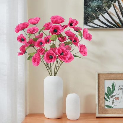 Poppies Flowers Artificial Silk Flowers 6PCS 32in Artificial Poppies Flowers for Wedding Home Party Table Centerpiece Arrangement Decoration (Hot Pink)