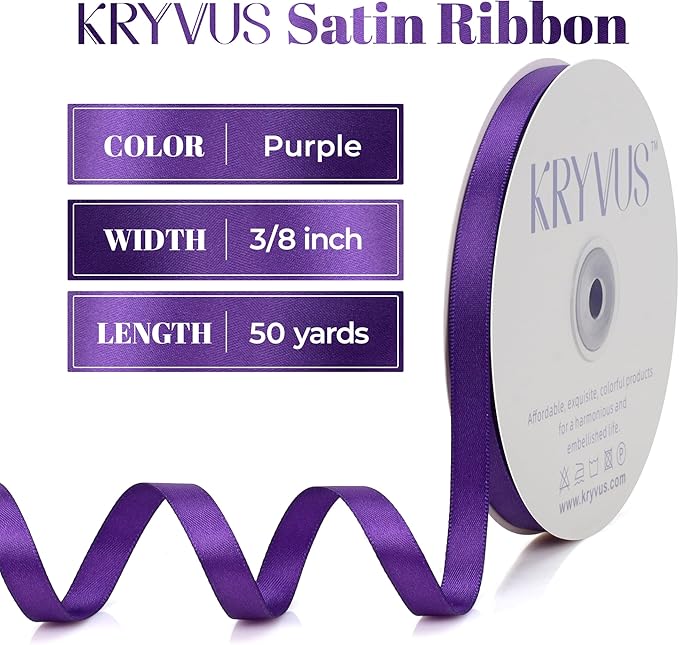 Purple Satin Ribbon, Double Faced 3/8 Inch X 50 Yards Purple Ribbon, for Gift Wrapping, Crafts, Hair Bow Making, Sewing, Flower Bouquet, Wedding Party Decor