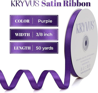 Purple Satin Ribbon, Double Faced 3/8 Inch X 50 Yards Purple Ribbon, for Gift Wrapping, Crafts, Hair Bow Making, Sewing, Flower Bouquet, Wedding Party Decor