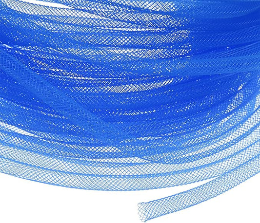 Mesh Tube Ribbon 25 Yards, 6mm Elastic Fabric Ribbons Mesh Tubing for Crafts/Gift Wrapping/Flower Bouquets/Wedding/Birthday/Holiday/Wreaths Christmas/Decoration[Blue]