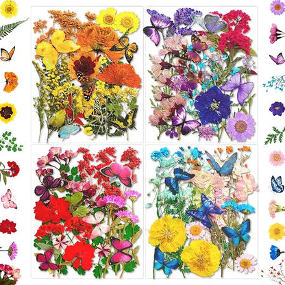 103Pcs Dried Pressed Flowers with Butterfly Stickers for Resin Molds, Real Natural Bulk Dry Floral Leave for DIY Art Crafts, Epoxy Jewelry, Candle, Soap Making, Nails Decors