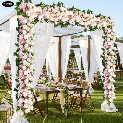 Eapmic Artificial Flower Row, 39.37in Peony Hydrangea Floral Arrangement, Faux Flower Panel Table Centerpiece for Wedding Arch Wall Backdrop Ceremony Reception Home Party Decoration (Pink)
