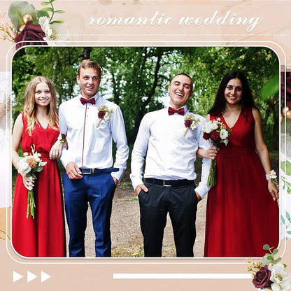 12 Pcs Wedding Wrist Corsage and Boutonniere Set Rose Wrist Corsage for Prom Boutonniere for Men Wedding Flowers Accessories Prom Suit Decorations for Wedding Ceremony Anniversary (Red)