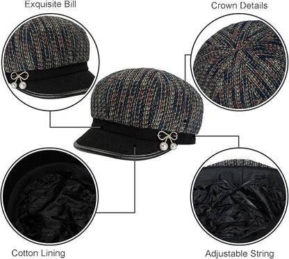 Women Retro Classic Visor Newsboy Cabbie Cap Beret Hats with Flower Buckle for Woman Ladies