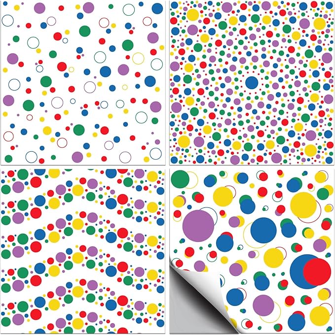 CHGCRAFT 36 Pcs 4 Style Wall Stickers Polka Dots Peel and Stick Wall Tile Sticker Colorful Wave Dot Pattern Waterproof Self Adhesive Stick on Tile Decals for Kitchen Bathroom Art Decor, 4×4 Inch