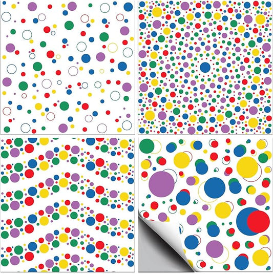 CHGCRAFT 36 Pcs 4 Style Wall Stickers Polka Dots Peel and Stick Wall Tile Sticker Colorful Wave Dot Pattern Waterproof Self Adhesive Stick on Tile Decals for Kitchen Bathroom Art Decor, 4×4 Inch