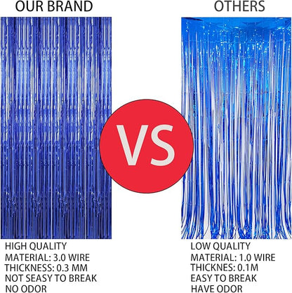 Keyali 2 Pack 3.3 * 8.3 ft Foil Curtain Metallic Tinsel Fringe Curtains Photo Booth Props Backdrop for Birthday Wedding Engagement Baby Shower Christmas Holiday Celebration Partyl,Blue