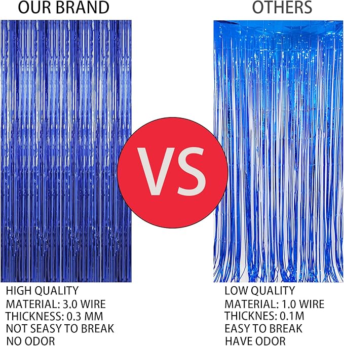 4 Pack 3.3 * 8.3 ft Foil Curtain Metallic Tinsel Fringe Curtains Photo Booth Props Backdrop for Birthday Wedding Engagement Baby Shower Christmas Holiday Celebration Party,Blue