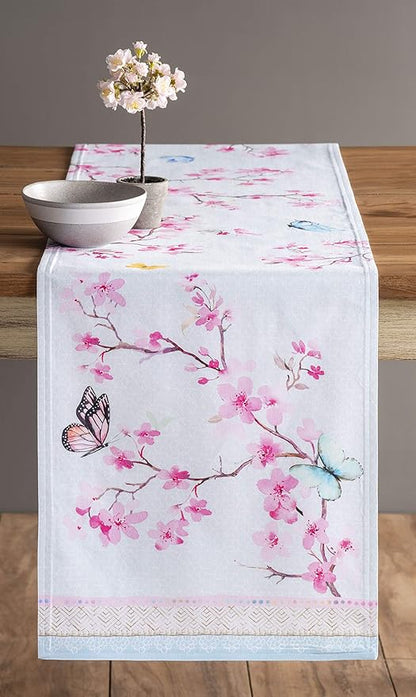Maison d' Hermine Table Runner 100% Cotton Double Layer Table Runners 72 inches Long Decorative for Home Kitchen Dining Party Wedding Bridal Shower Spring Summer (Blossoms in Spring, 14.50" x 72")