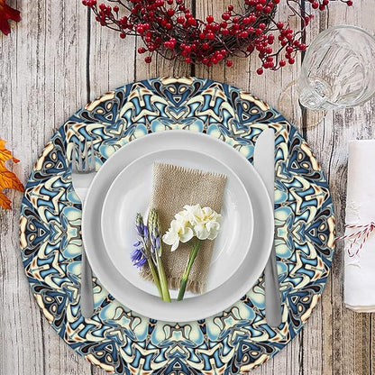 Mandala Round Placemat Set of 4 Elegant Linen Table Mats for Dining, Heat Resistant, Stain Resistant Perfect for Dinner Parties, Restaurants, and Everyday Use