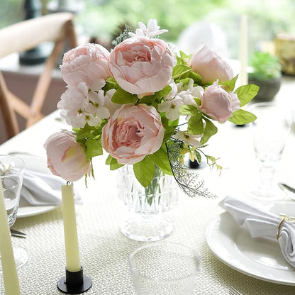 FiveSeasonStuff Soft Peach Pink Vintage Artificial Peonies Silk Flowers and Hydrangeas for Wedding Bridal Home Decor – Beautiful Floral Centerpiece Bouquet (Tender Petal)