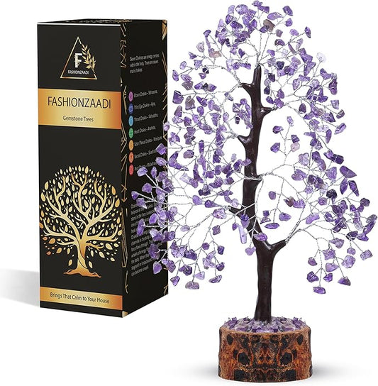 FASHIONZAADI Amethyst Crystal Tree - Chakra Crystals - Money Gem Tree - Purple Home Decor - Feng Shui Crystal - Chakra Crystals - Prosperity Stone - Gifts for Women