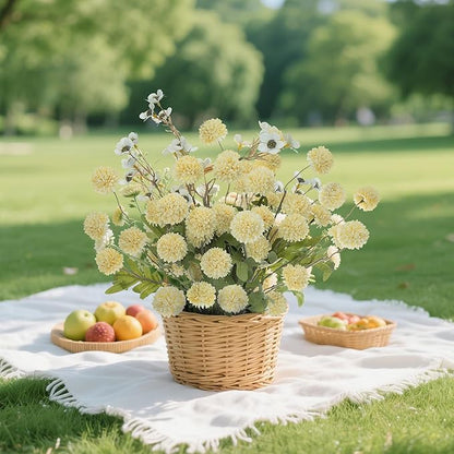 8PCS 20.5In Yellow Fake Flowers Artificial Chrysanthemum Faux Mums Matching 2PCS White Daisy Faux Flowers for Vase Fall Long Stems Flower Silk Flower for Home Decor Wedding Decor (No Vase)