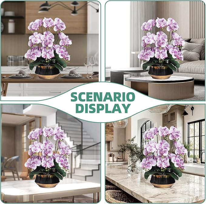 CXGS Orchids Artificial Flower Real Touch Faux Orchid in Large Ceramic Vase Realistic Fake Phalaenopsis Floral Arrangements Centerpiece Table Home Indoor Decor