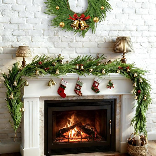 2PCS 6FT Norfolk Pine Garlands Realistic, Realistic Soft Wreath, Artificial Green Faux Cedar Pine Garland for Fireplace Mantle Indoor Outdoor Holiday Party Home Decor(2,6FT)