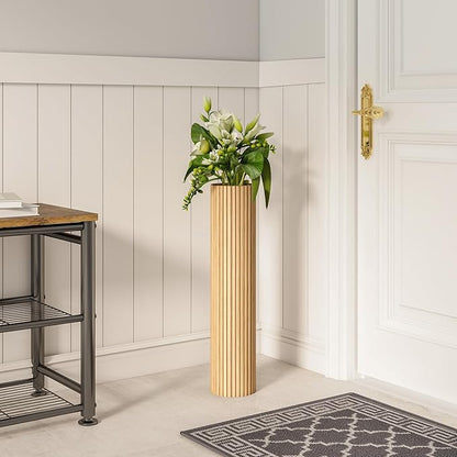 SHYFOY Wooden Fluted Floor Vase, 27.5 inch Cylinder Decorative Tall Vase Standing Decor for Living Room Dining Bedroom Home Corner Indoor