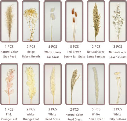 Dried Flower Bouquet (No Vase) | 17'' Mini Boho Floral Arrangement - Pampas, Bunny Tails, Baby's Breath & More Natural Dried Flowers – Home Wedding Decor, Centerpiece